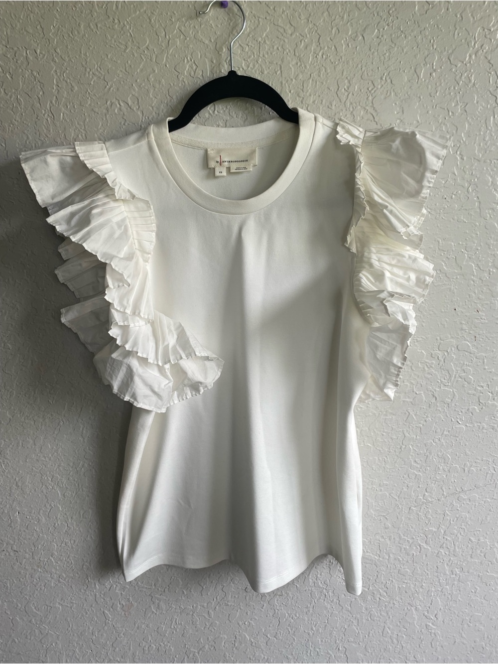 Anthropologie White Ruffle-Sleeve Tank Top